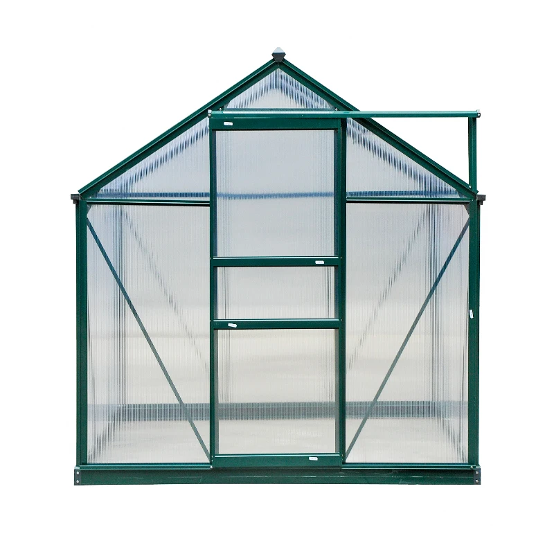Outsunny Gewächshaus, Treibhaus, mit Dachfenster, Schiebetür, transparent, Polycarbonat+Aluminium, 190 x 252 x 201cm