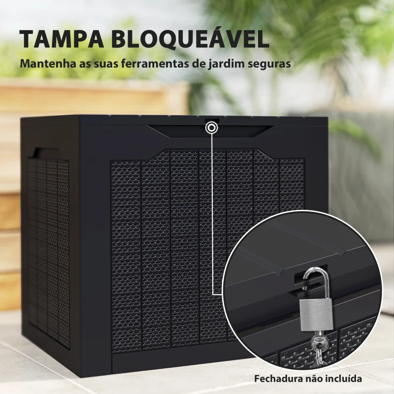 Outsunny Baú de Armazenamento Exterior 93L Caixa de Armazenamento de Jardim de Plástico Impermeável com 2 Alças 56x41x50 cm Preto