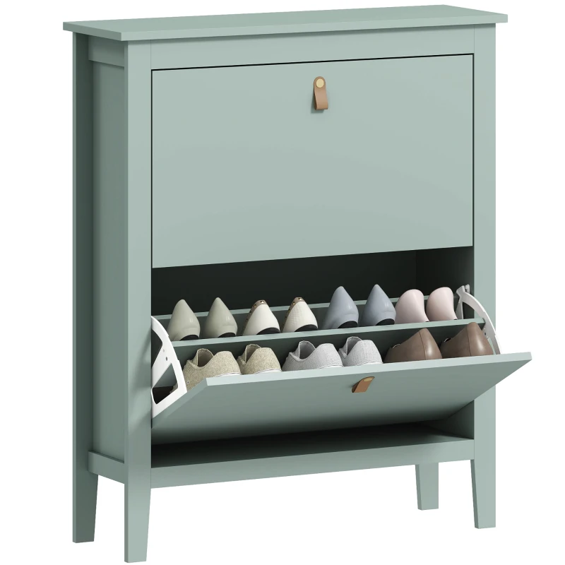 HOMCOM Modern Two-Drawer Shoe Cabinet - Green