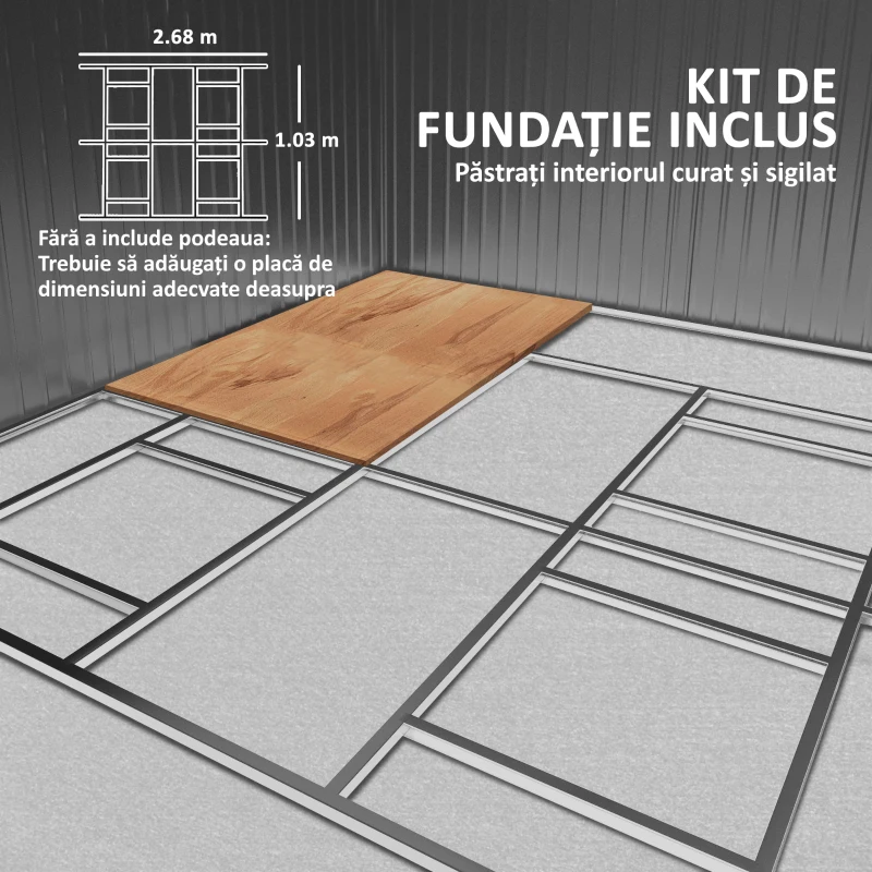 Outsunny Magazie de Gradina cu Usi Duble Glisante si Acoperis Inclinat, Sopron de Gradina din Otel si PP, 3.4x4x2m, Gri(m-7)