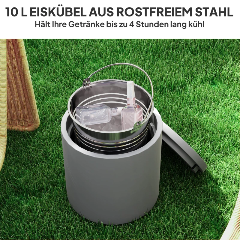 HOMCOM Stolik zewnętrzny, Stolik pomocniczy z chłodziarką, Wiaderko na lód, Jasnoszary