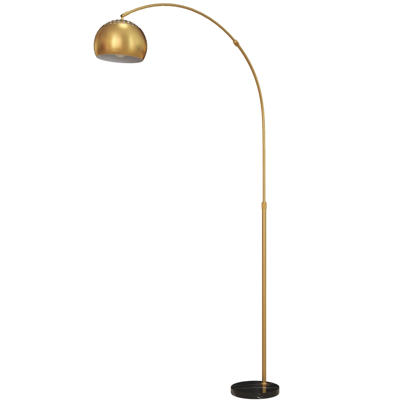 HOMCOM 180cm Arc Floor Lamp for Living Room, Modern Adjustable Standing Lamp with Foot Switch, Faux Black Marble Base and Bell Shade for Home Offices, Bedrooms, Gold Tone
