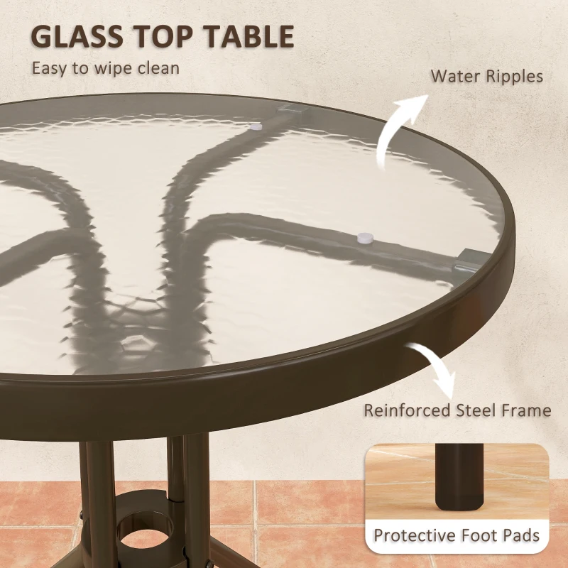 Outsunny 3 Pieces Patio Bistro Set with Stackable Chairs, Tempered Glass Table, for Outdoor, Balcony, Patio, Garden, Dark Brown