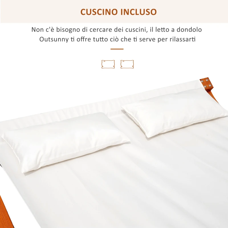 Outsunny Amaca da Giardino con Struttura in Legno, Lettino in Cotone per 2 Persone con Cuscini, 207x150x40cm Bianco