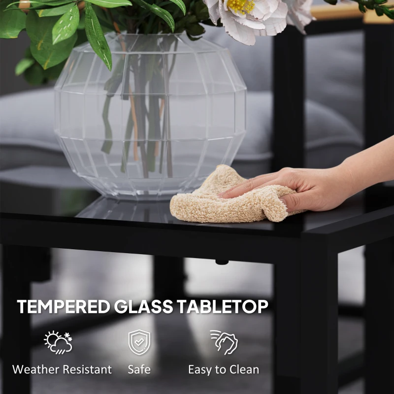 Outsunny Garden Furniture Set, 4 Piece Indoor Outdoor Conservatory with Loveseat Sofa, Armchairs, Glass Top Coffee Table, Cushions for Balcony, Poolside, Patio, Light Grey