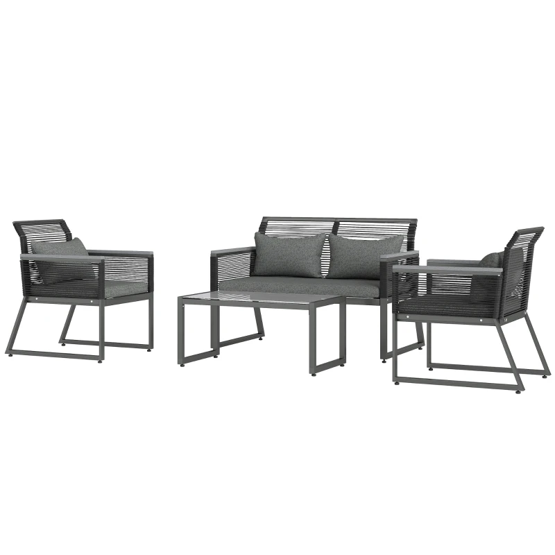 Outsunny 4 Pieces Rattan Garden Furniture Set - Charcoal Grey