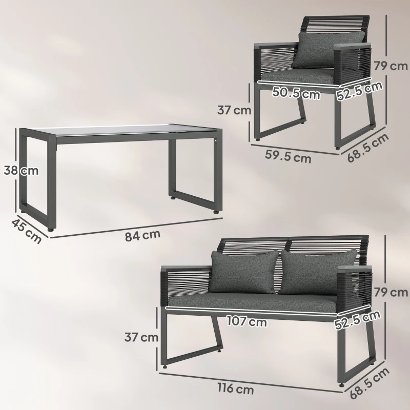 Outsunny 4 Pieces Rattan Garden Furniture Set - Charcoal Grey
