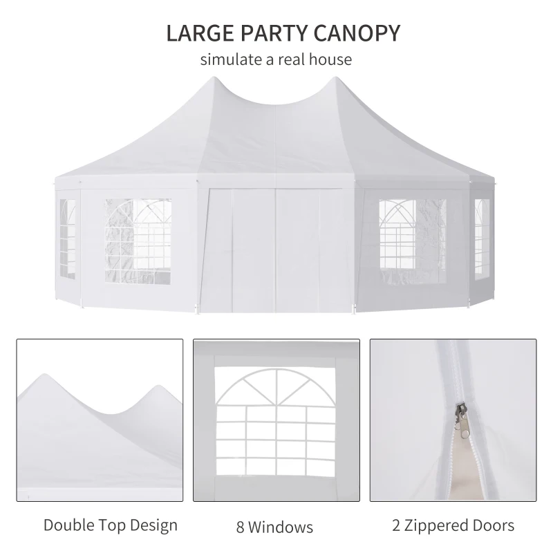 Outsunny 10 Sides Decagonal Garden Gazebo Marquee Party Tent Wedding Canopy Outdoor Heavy Duty Metal Frame (8.9m x 6.5m) - White