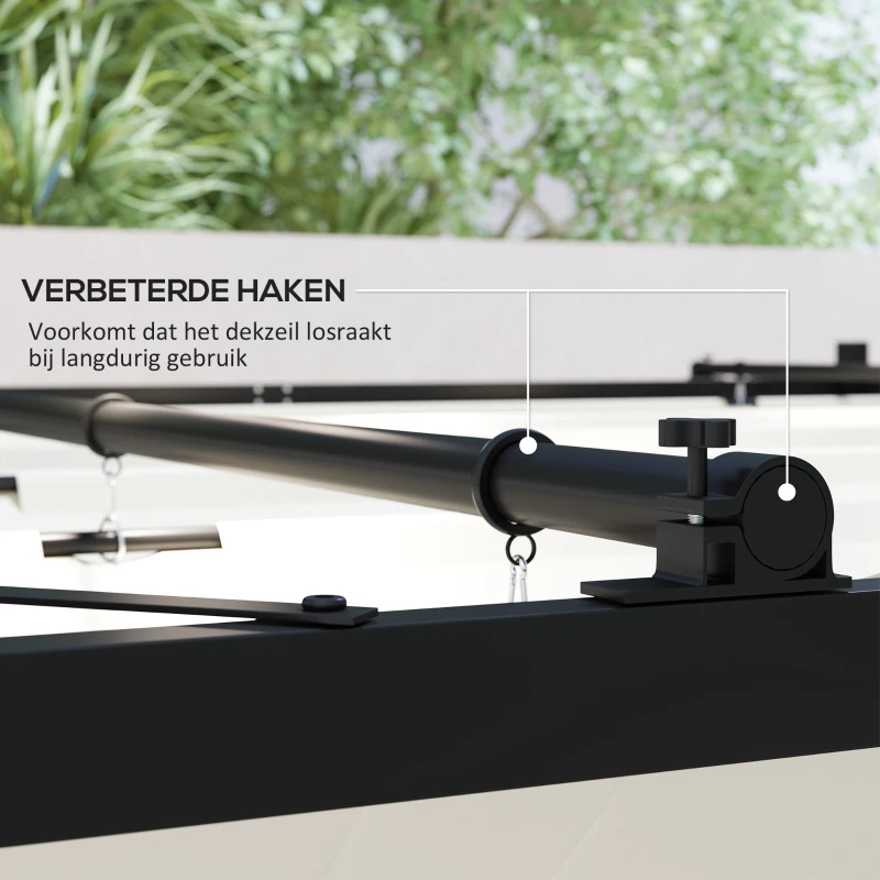Outsunny Tuin Pergola, 3 x 3 m, Uitschuifbaar Dak en Magneetpad, Buiten Luifel, Tuinpaviljoen, UPF30+, Metaal, Crèmewit