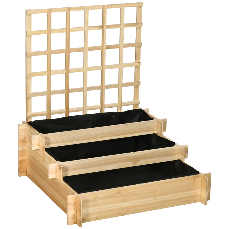 Outsunny Jardiniera cu 3 Niveluri cu Grilaj pentru Catarat Vita de Vie, Paturi Suprainaltate din Lemn pentru Gradina, Jardiniera in Aer Liber pentru Legume, Flori, Ierburi, Nuanta Natur