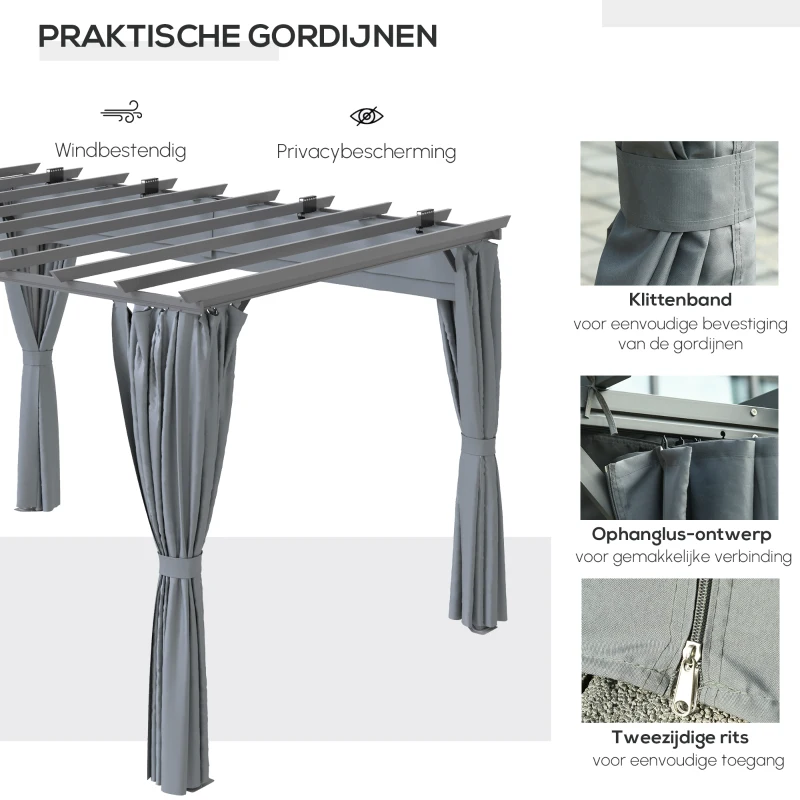 Outsunny pergolapaviljoen met verstelbaar stoffen dak weerbestendig waterafstotend zonwering polyester staalgrijs 3,6 x 3 x 2,43 m