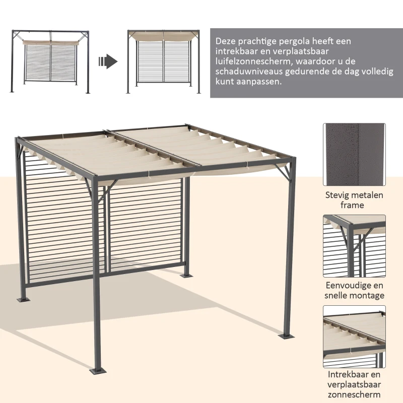 Outsunny paviljoen, pergola met verstelbaar stoffen dak
