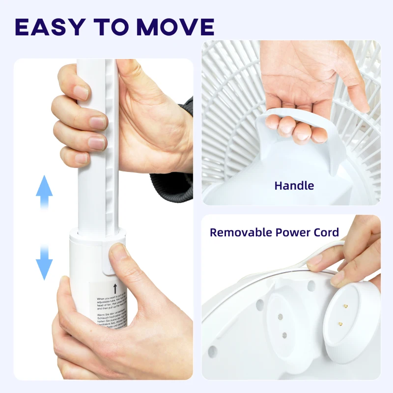 HOMCOM Pedestal Fan with Oscillating, Tilt, Adjustable Height, White