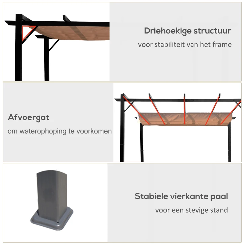 Outsunny Pergola met schaduwdoek 300x400 cm voor Party & Bloemist, Grijs + Bruin