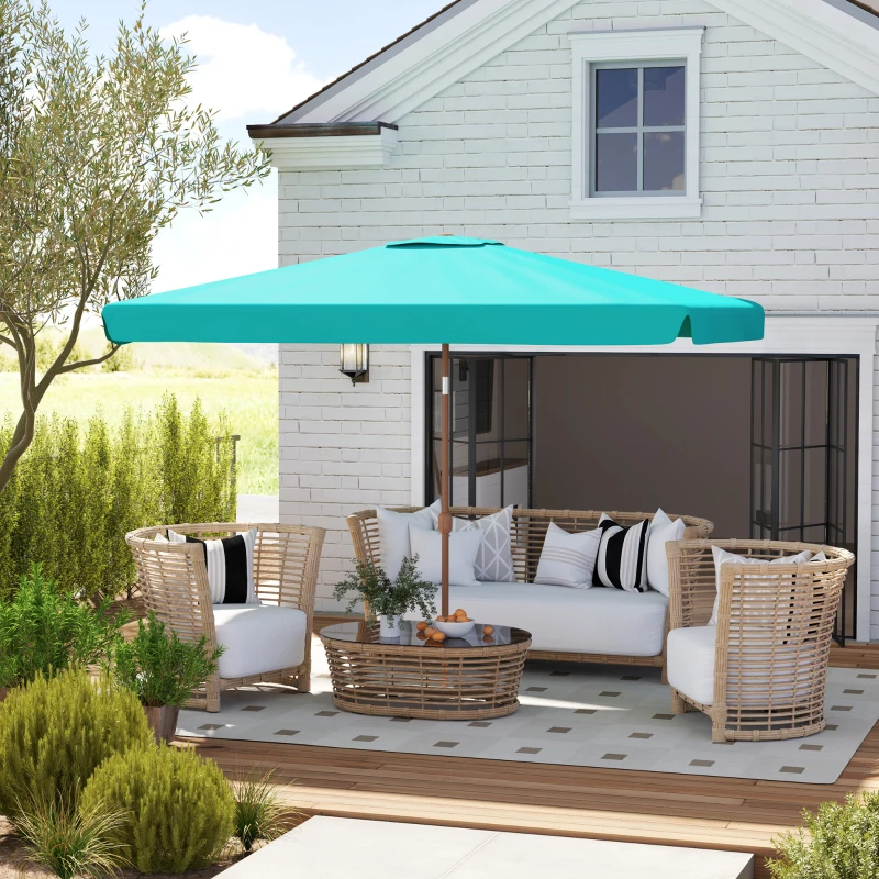 Outsunny Umbrela de Gradina inclinabila cu Deschidere cu Manivela si Orificiu de Aerisire, 300x200x235 cm, Turcoaz