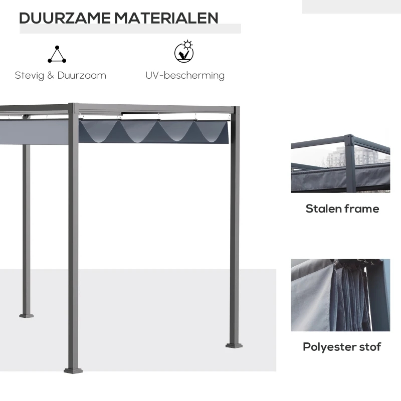 Outsunny Pergola, Robuuste Zonwering voor Tuin, Balkon, Terras, van Metaal en Kunststof, UV- en Waterbestendig, Donkergrijs
