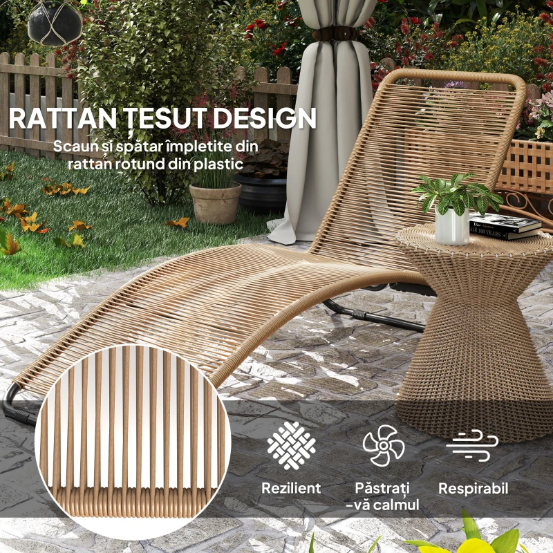 Outsunny Șezlong în Formă de S cu Șezut Împletit din Frânghie de Ratan și Spătar Înalt, 176x58x82 cm, Bej