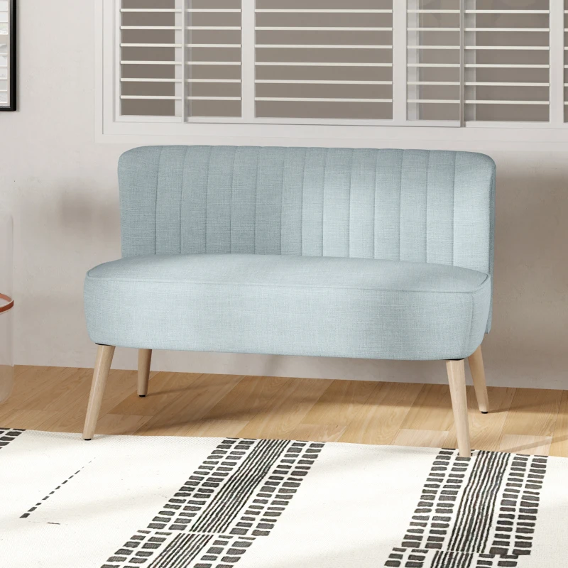 HOMCOM Canapea cu 2 Locuri din Material Textil fără Brațe, Canapea cu Picioare din Lemn, 117x56,5x77 cm, Verde(m-10)