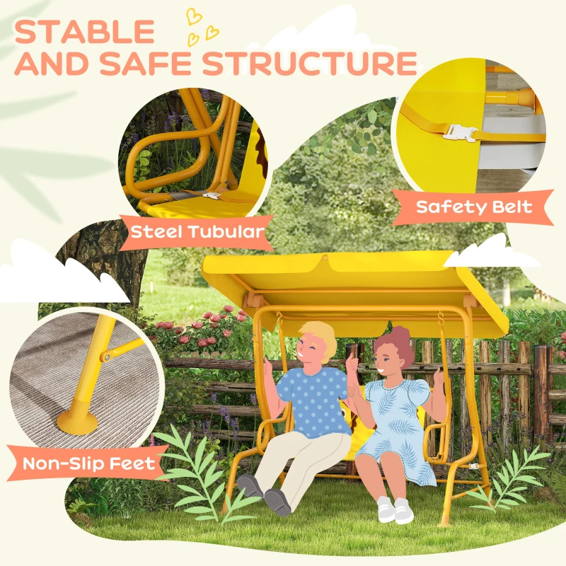 AIYAPLAY Leagăn pentru Copii cu Copertină Reglabilă și Centură de Siguranță, 120x112x75 cm, Galben