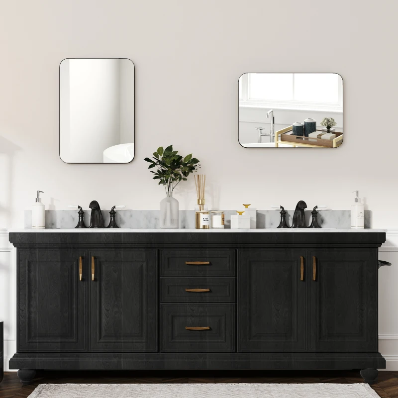 HOMCOM 70 x 50cm Curved Bathroom Mirror - Black