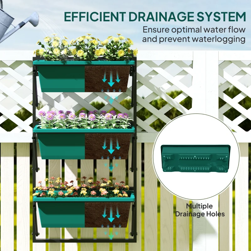 Outsunny Jardinieră Verticală pentru Exterior cu 3 Niveluri și Ghivece cu Orificii de Drenaj, 56x42x100 cm, Verde