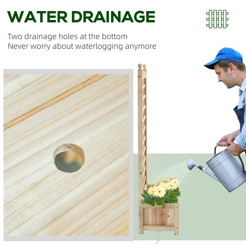 Outsunny skrzynka na rośliny stojak na kwiaty kratka na pnącza skrzynka z kratką łuk różany z otworami drenażowymi ogród naturalne drewno 64 x 28 x 120 cm