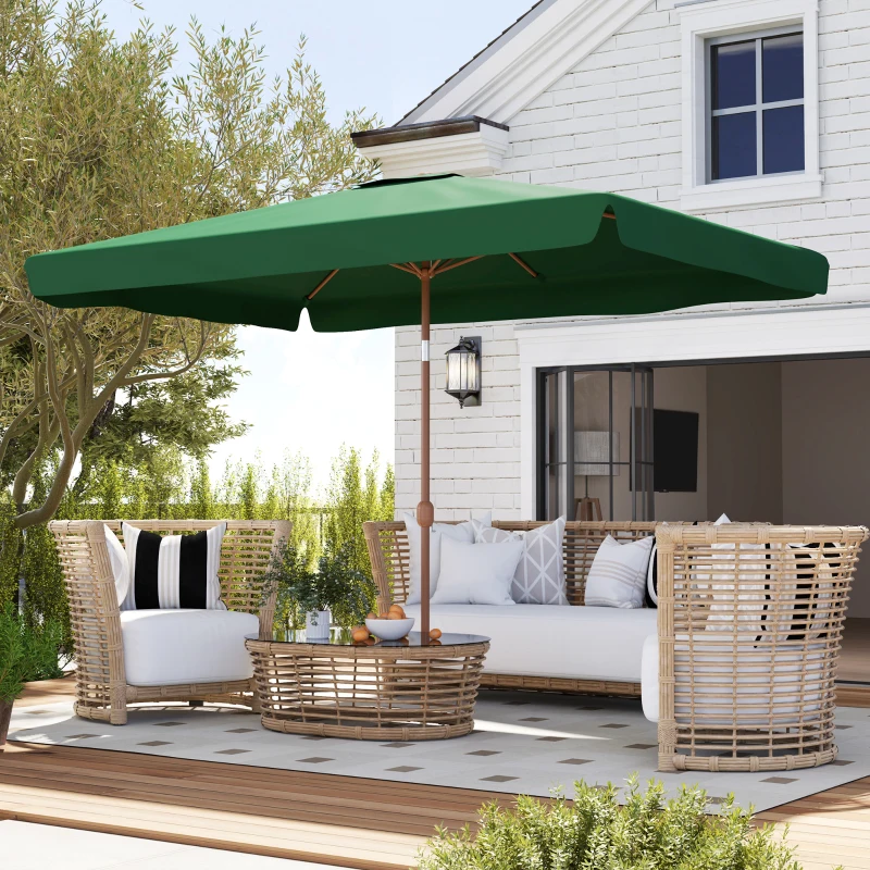 Outsunny Sombrilla de Terraza Exterior 300x200x235 cm con Ángulo Ajustable Mástil de Aluminio Manivela y Protección UV 50+ Verde
