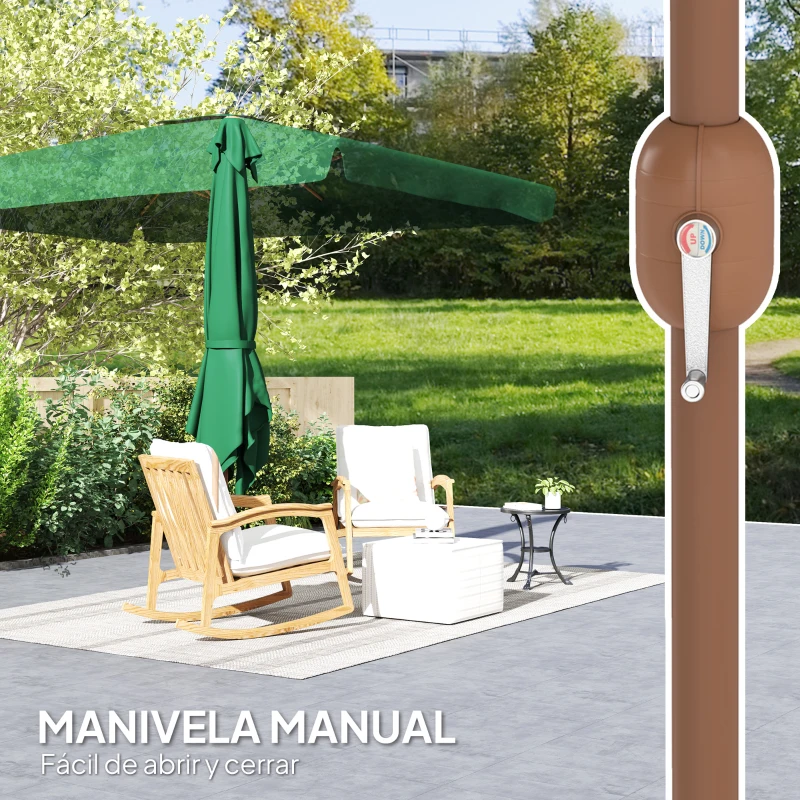 Outsunny Sombrilla de Terraza Exterior 300x200x235 cm con Ángulo Ajustable Mástil de Aluminio Manivela y Protección UV 50+ Verde