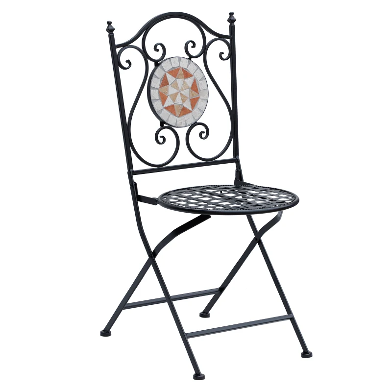 Outsunny Conjunto de 2 Cadeiras Dobráveis de Jardim Cadeiras com Mosaico Carga Máxima 120 kg 50x40x94,5 cm Preto
