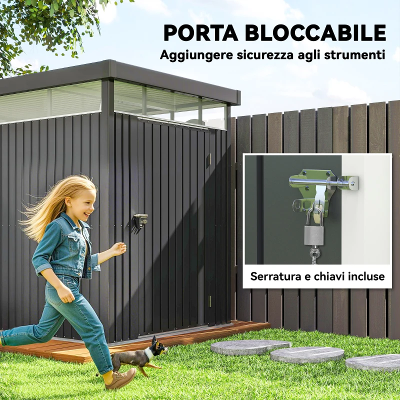Outsunny Capanno da Giardino con Lucernario in Acrilico e Fori di Drenaggio, in Acciaio, 162x259x201 cm, Grigio Scuro