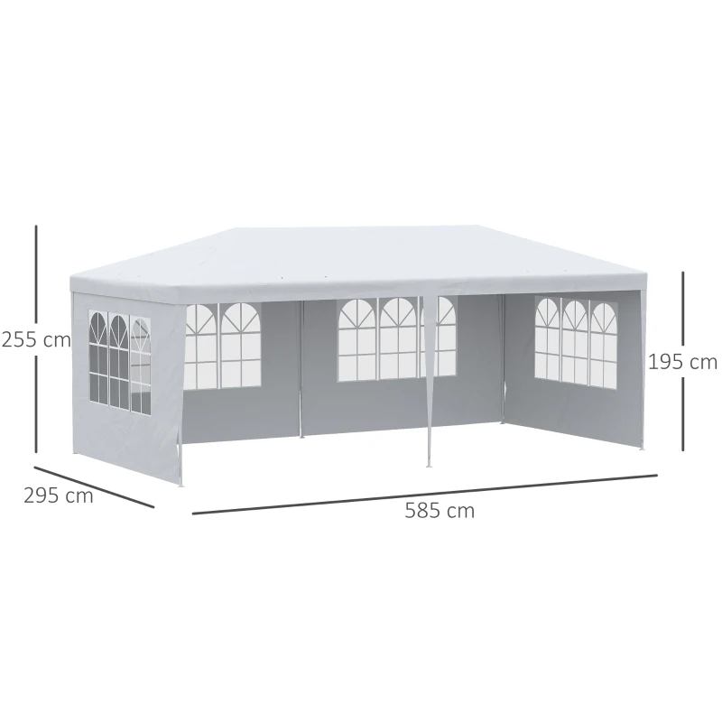 Outsunny Tenda para Festas com Paredes Laterais Removíveis 4 Janelas Transparentes 585x295x255 cm Branco
