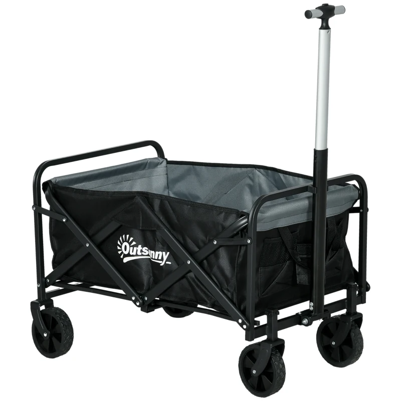 Outsunny Carrinho de Transporte Carrinho Dobrável com 4 Rodas Capacidade 70 L Carga 80 kg para Jardim Praia Campismo Preto