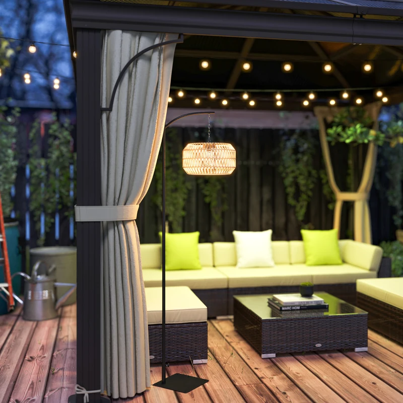 Outsunny Solar Staande Lamp Rattan Solarlampen met Lichtsensor Automatische Solarverlichting in Boho-Stijl IP44 Zwart+Geel