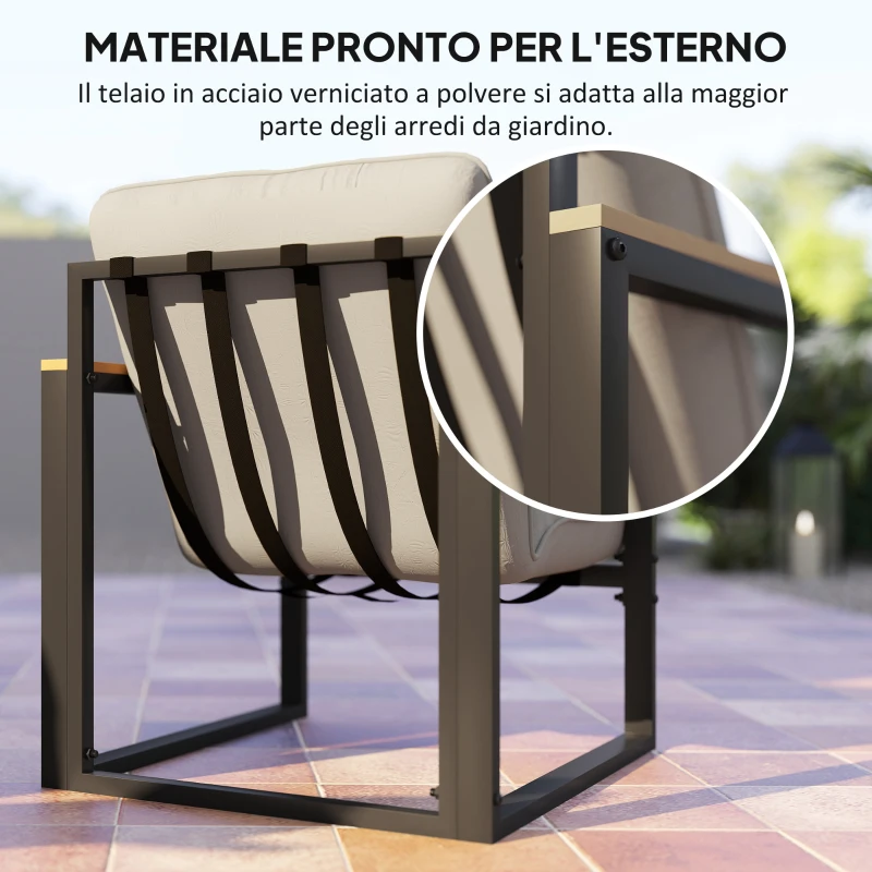 Outsunny Set da Giardino 4 Pezzi con 2 Sedie, Divanetto 2 Posti e Tavolino, in Acciaio e Poliestere Grigio Chiaro e Nero