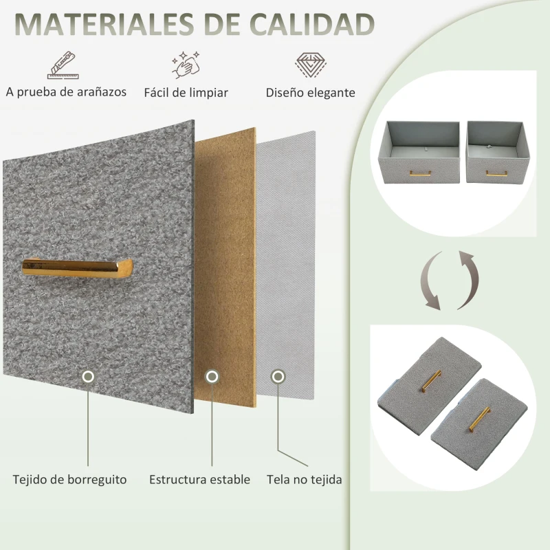 HOMCOM Cómoda con 8 Cajones de Tela Acabado en Borreguito Sintético Estación de Carga y Carga USB-C para Dormitorio Gris