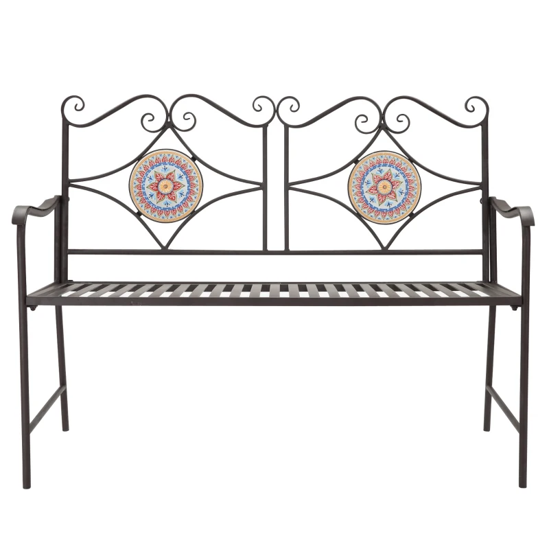 Outsunny Gartenbank im Vintage-Design, 2 Sitzer, wetterbeständig, mit Mosaiksteinen, 121 cm x 52 cm x 93 cm, Mehrfarbig