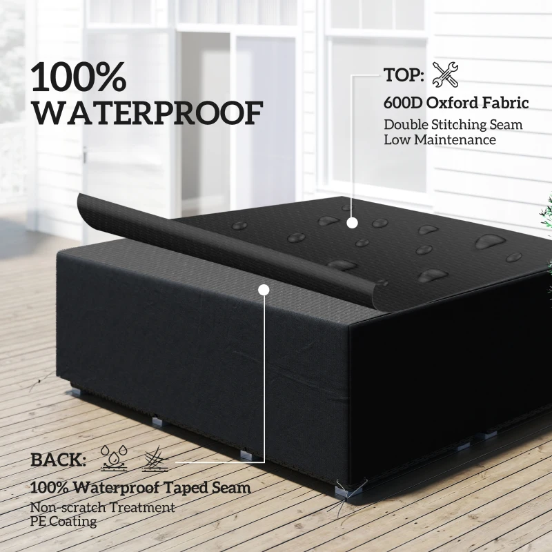 Outsunny 600D Oxford Outdoor Garden Furniture Sofa Set Cover, Waterproof Anti-UV Rattan Sun Lounger Protection Protector Cover, 225L x 210W x 70Hcm, Black