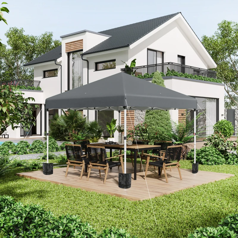 Outsunny Opvouwbare paviljoen met 2 zijwanden, verstelbare hoogte, inclusief draagtas, roestvrij stalen frame, 3x3 m, Donkergrijs