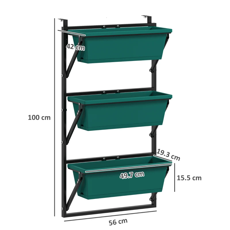 Outsunny Jardinieră Verticală pentru Exterior cu 3 Niveluri și Ghivece cu Orificii de Drenaj, 56x42x100 cm, Verde