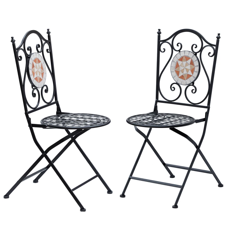 Outsunny Conjunto de 2 Cadeiras Dobráveis de Jardim Cadeiras com Mosaico Carga Máxima 120 kg 50x40x94,5 cm Preto