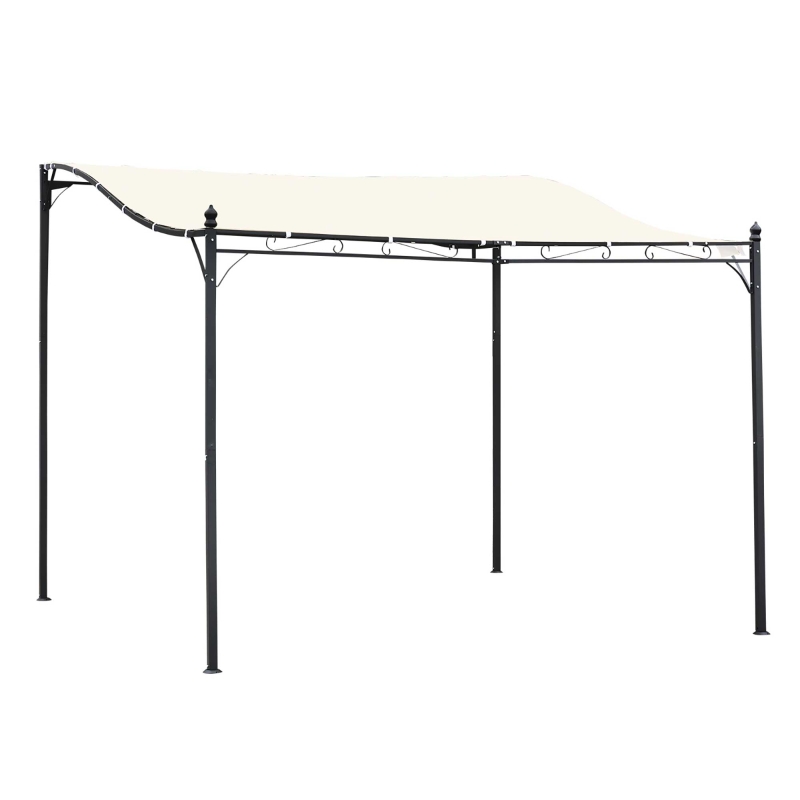 Outsunny Pergola tonnelle de jardin auvent 3 x 3 m adossable métal gris polyester imperméabilisé anti-UV beige
