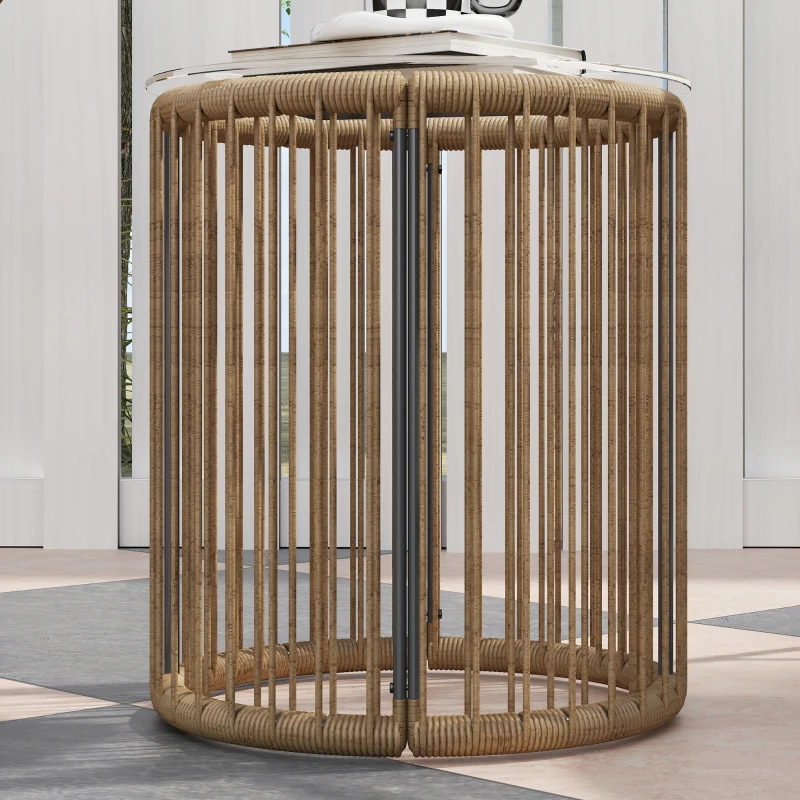 Outsunny Conjunto de Jardim 3 Peças com 2 Cadeiras e Mesa de Vime com Almofadas Acolchoadas e Bancada de Vidro Temperado Cinzento