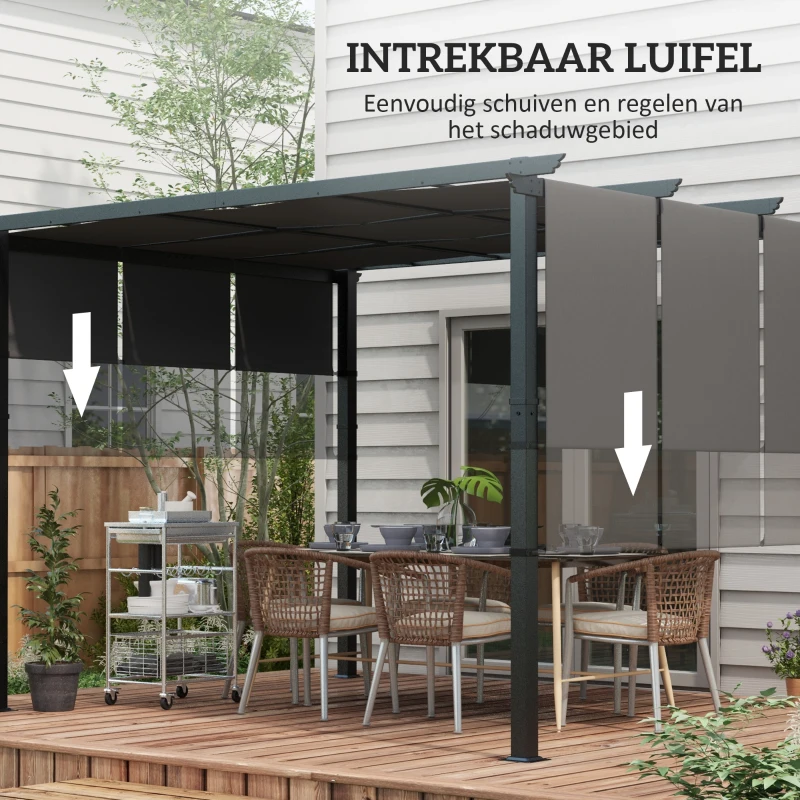 Outsunny Zonnescherm Markies. Pergola, weerbestendig, inclusief bevestigingsmateriaal, 3 x 3,5 m, Donkergrijs