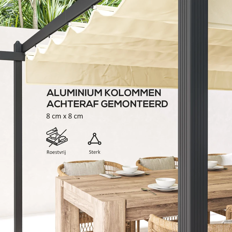 Outsunny Verstelbare Tuin-Pergola, Paviljoen met Aluminium Frame, Buiten Baldakijn, voor Tuin, Balkon, Terras, Beige