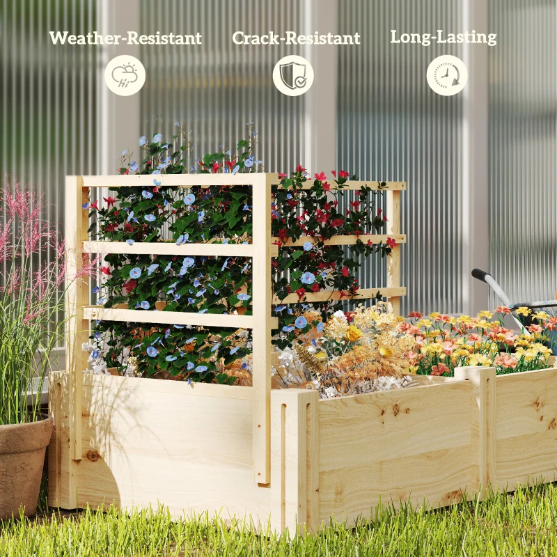 Outsunny Jardinieră Înălțată din Lemn cu 3 Suporturi pentru Plante, 119x62,5x64 cm, Natural