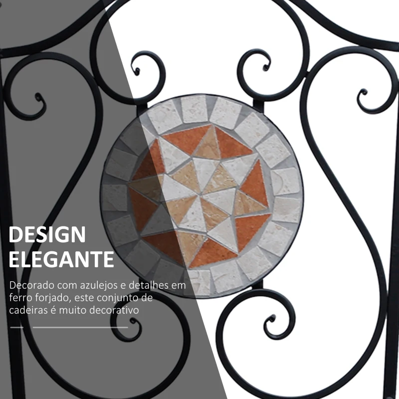 Outsunny Conjunto de 2 Cadeiras Dobráveis de Jardim Cadeiras com Mosaico Carga Máxima 120 kg 50x40x94,5 cm Preto