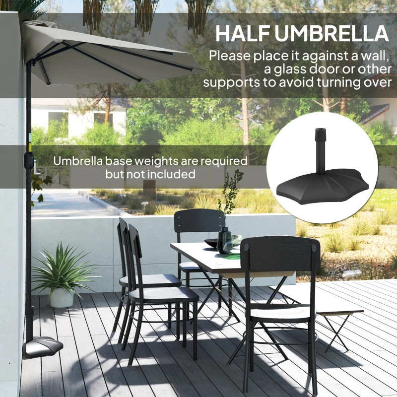 Outsunny Half Round Parasol Umbrella - Light Grey