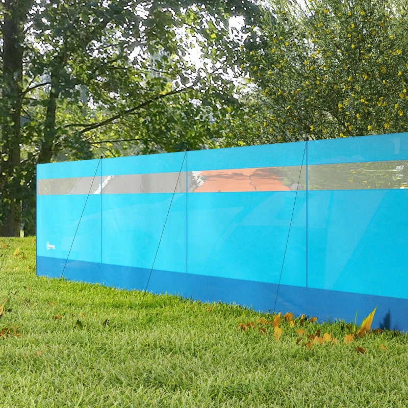 Outsunny Corta Vento para Campismo de 4 Painéis 725x140 cm com Painel Superior Transparente Postes de Aço Estacas e Bolsa de Transporte Azul