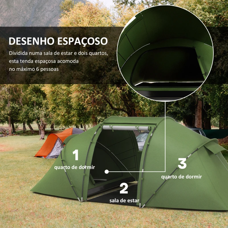 Outsunny Tenda de Campismo Familiar para 4 Pessoas Tenda Dobrável Impermeável para Praia Parque 430x240x170 cm Verde