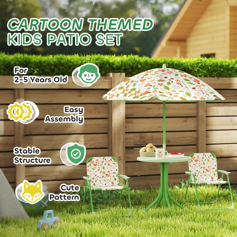 AIYAPLAY Set de Mobilier de Grădină din 4 Piese cu Masă, Scaune și Umbrelă de Soare Reglabilă, 50xΦ49,5 cm, Verde